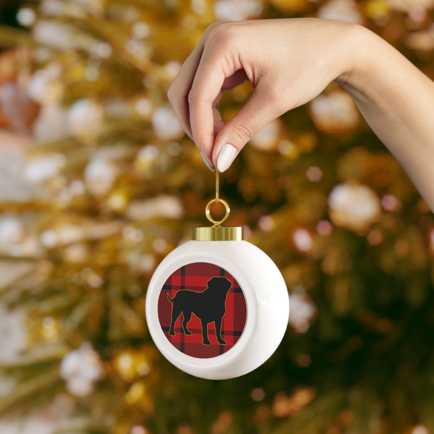 Boxer/Mastiff Dog Silhouette Christmas Ball Ornament