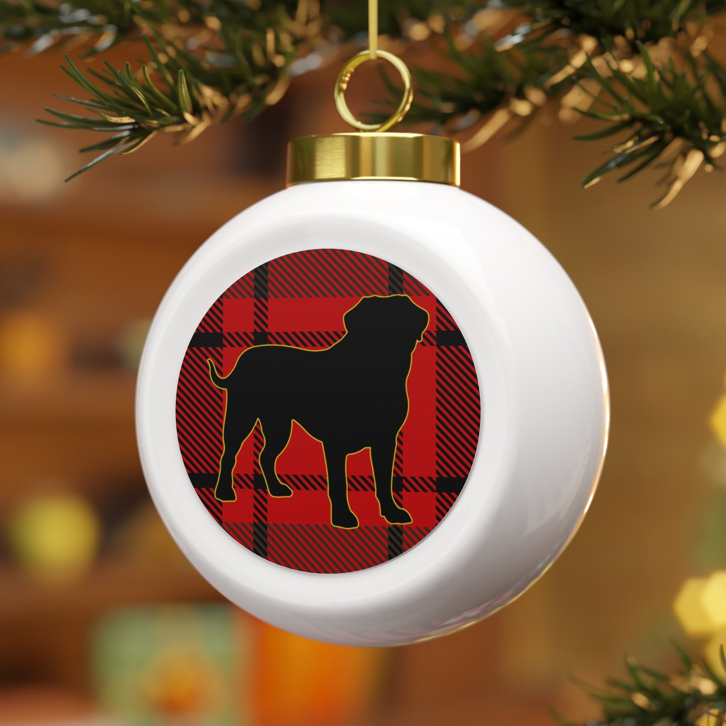 Boxer/Mastiff Dog Silhouette Christmas Ball Ornament