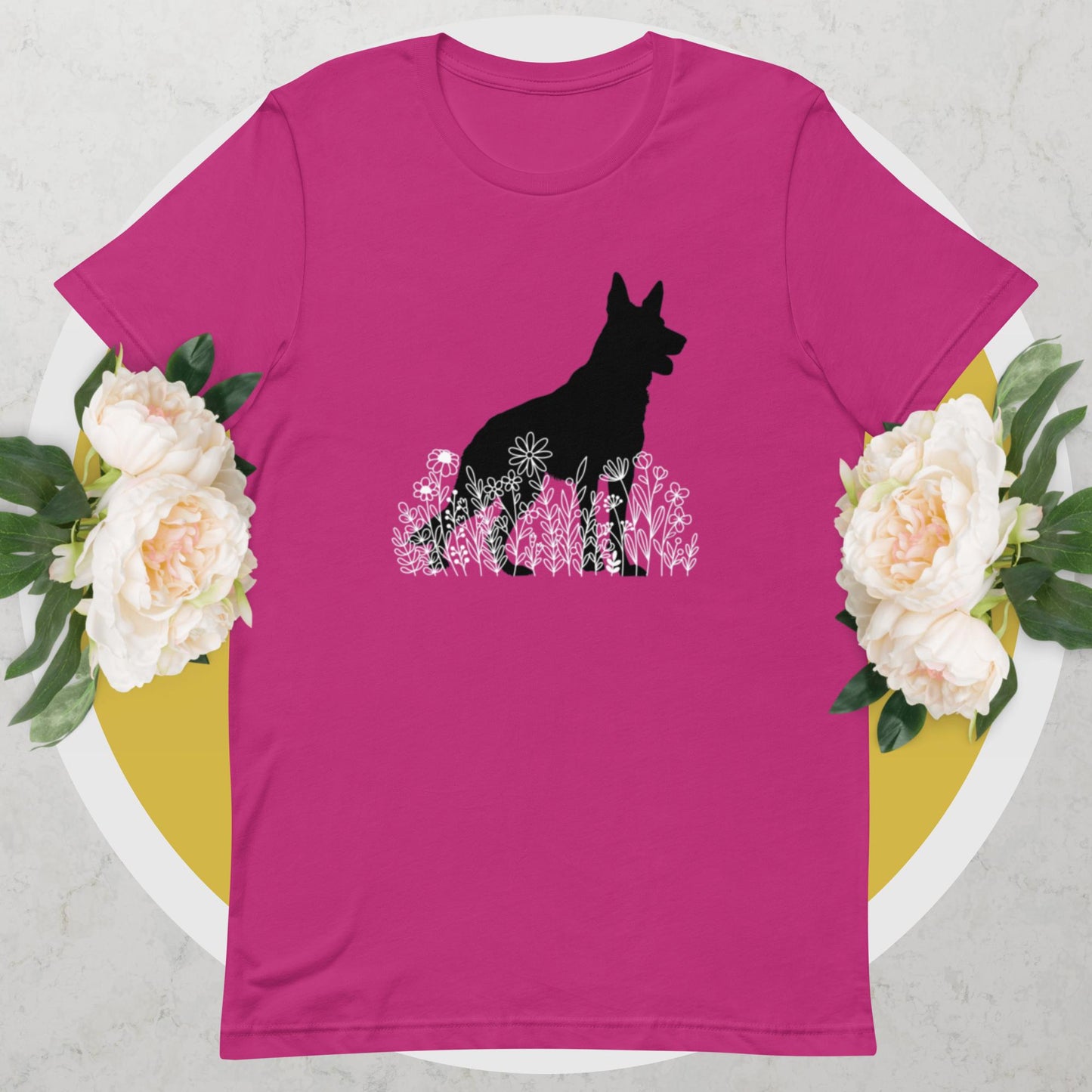 German Shepherd dog with wildflowers unisex t-shirt