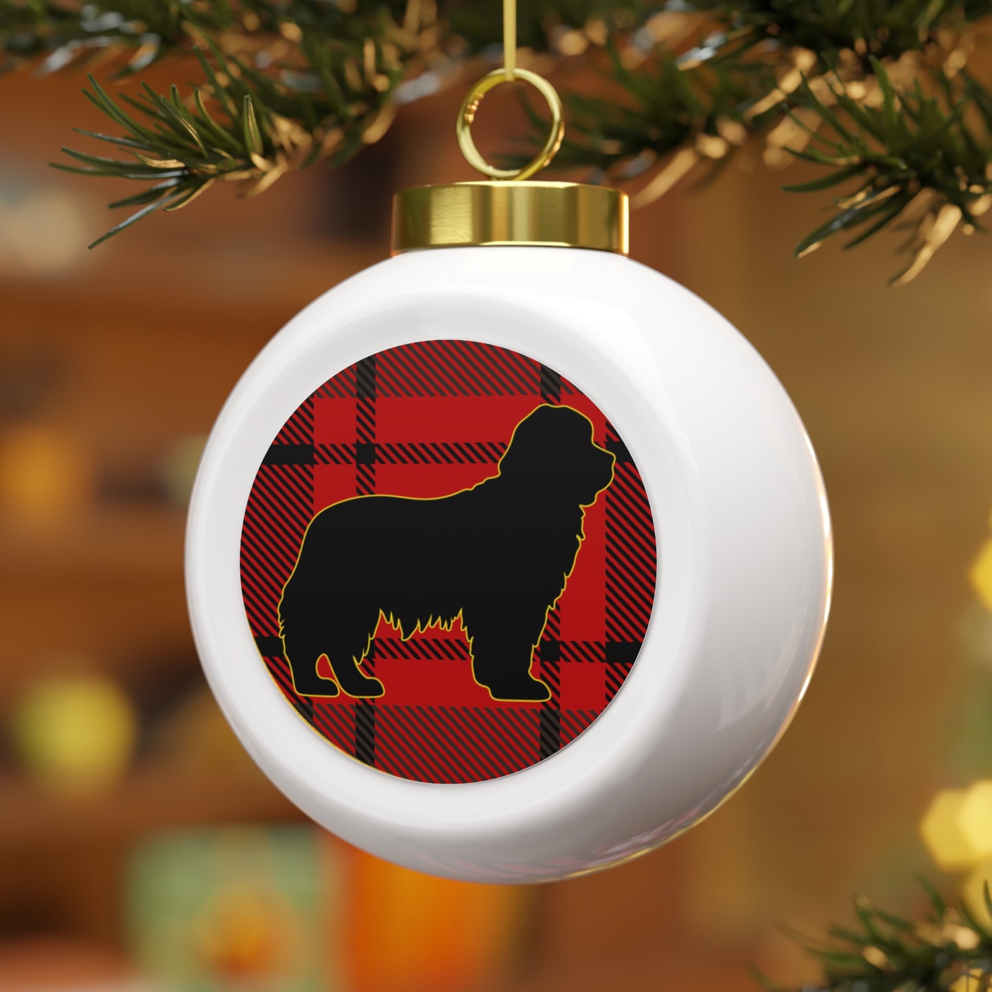 Newfoundland dog  silhouette Christmas Ball Ornament