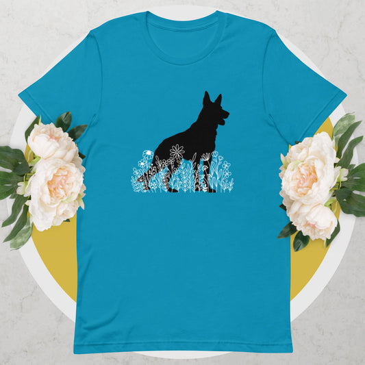 German Shepherd dog with wildflowers unisex t-shirt